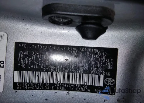 2010 Toyota Corolla Le из США, поврежденный, VIN 2T1BU4EE2AC515985